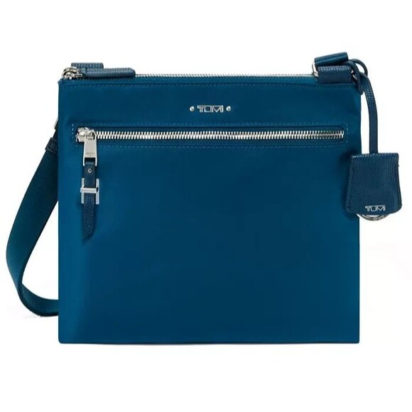 TUMI Voyageur Tula Crossbody Bag Purse Dark Turquoise Blue and Silver 8 x 9 inch - Picture 1 of 16